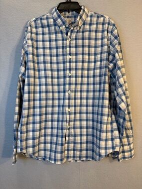J.Crew Blue White Plaid Button Down Shirt Men’s Large Cotton Long Sleeve Classic